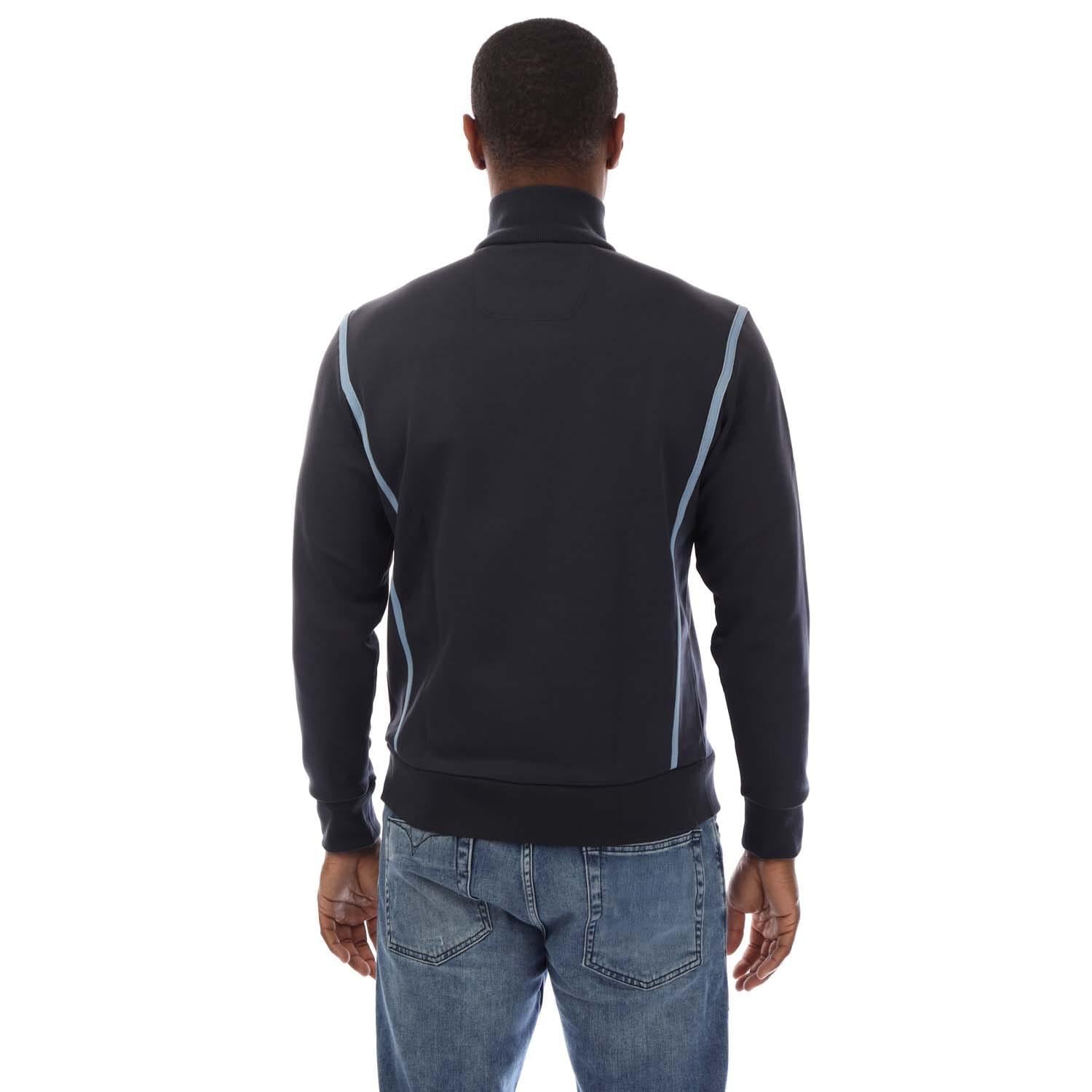Dark Blue - Back - Boss Mens Tape Quarter Zip Sweatshirt