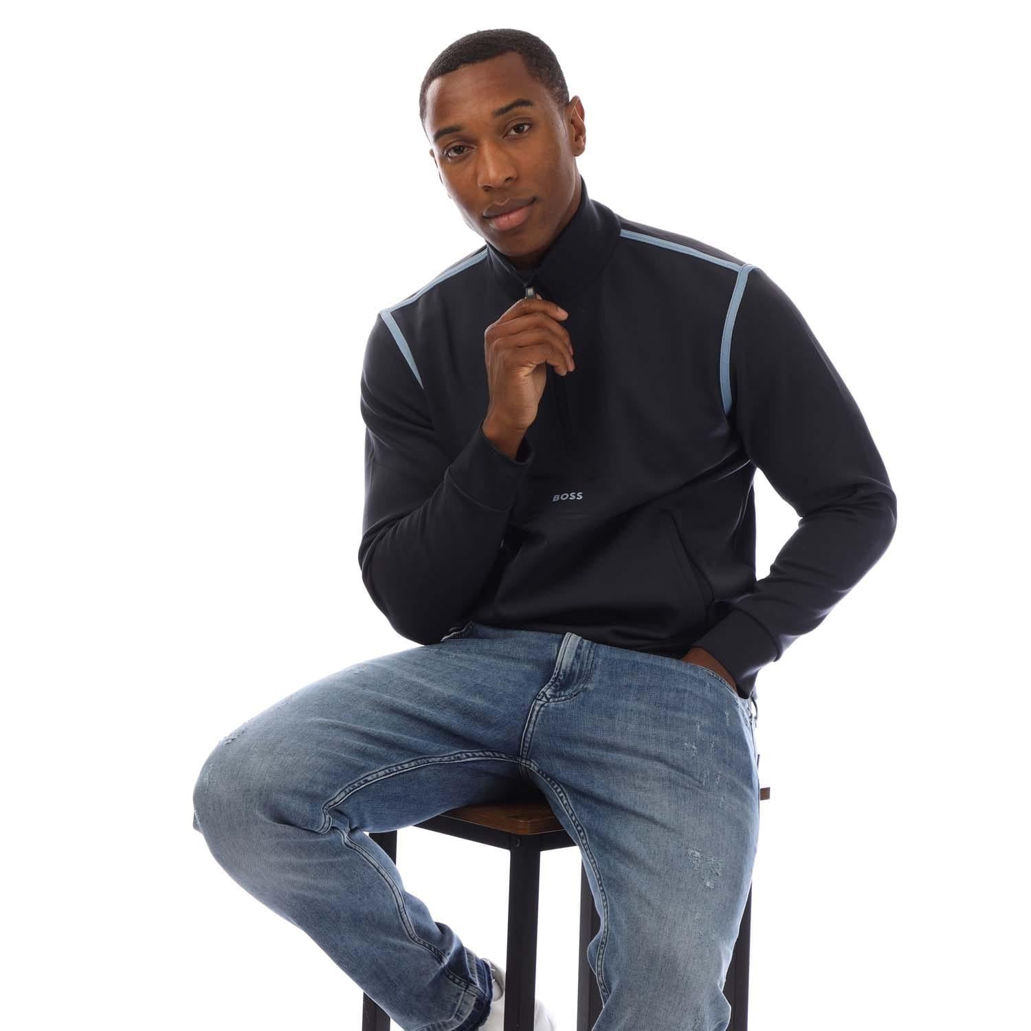 Dark Blue - Lifestyle - Boss Mens Tape Quarter Zip Sweatshirt