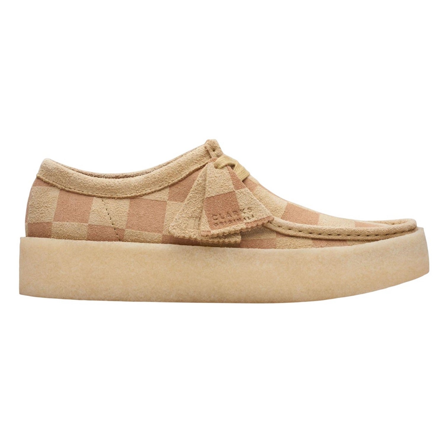 Brown - Side - Clarks Mens Wallabee Checked Suede Cupsole Shoes