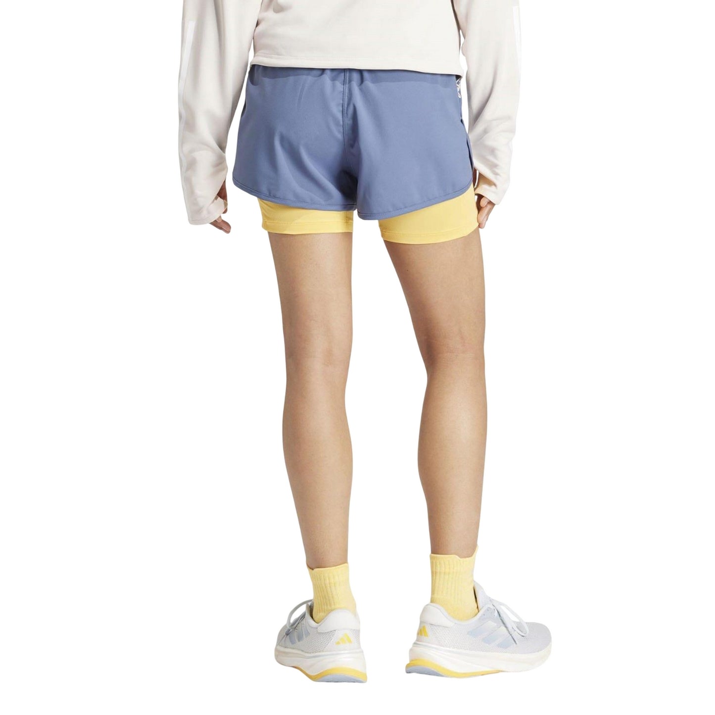 Blue - Back - Adidas Womens-Ladies Own The Run 3 Stripes 2 in 1 Shorts