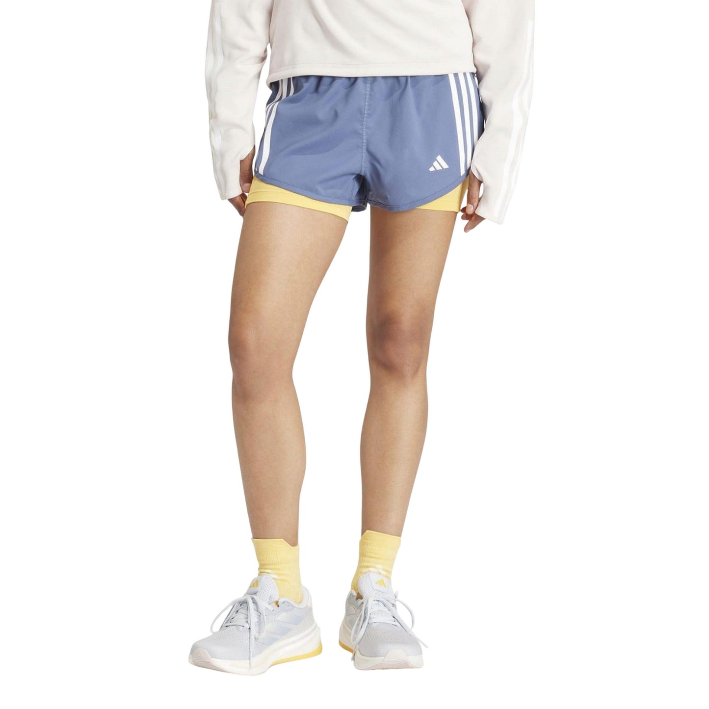 Blue - Lifestyle - Adidas Womens-Ladies Own The Run 3 Stripes 2 in 1 Shorts