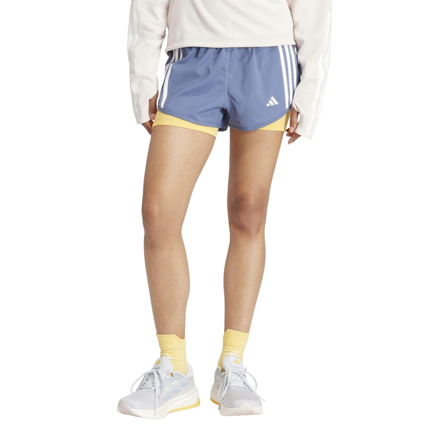 Blue - Lifestyle - Adidas Womens-Ladies Own The Run 3 Stripes 2 in 1 Shorts