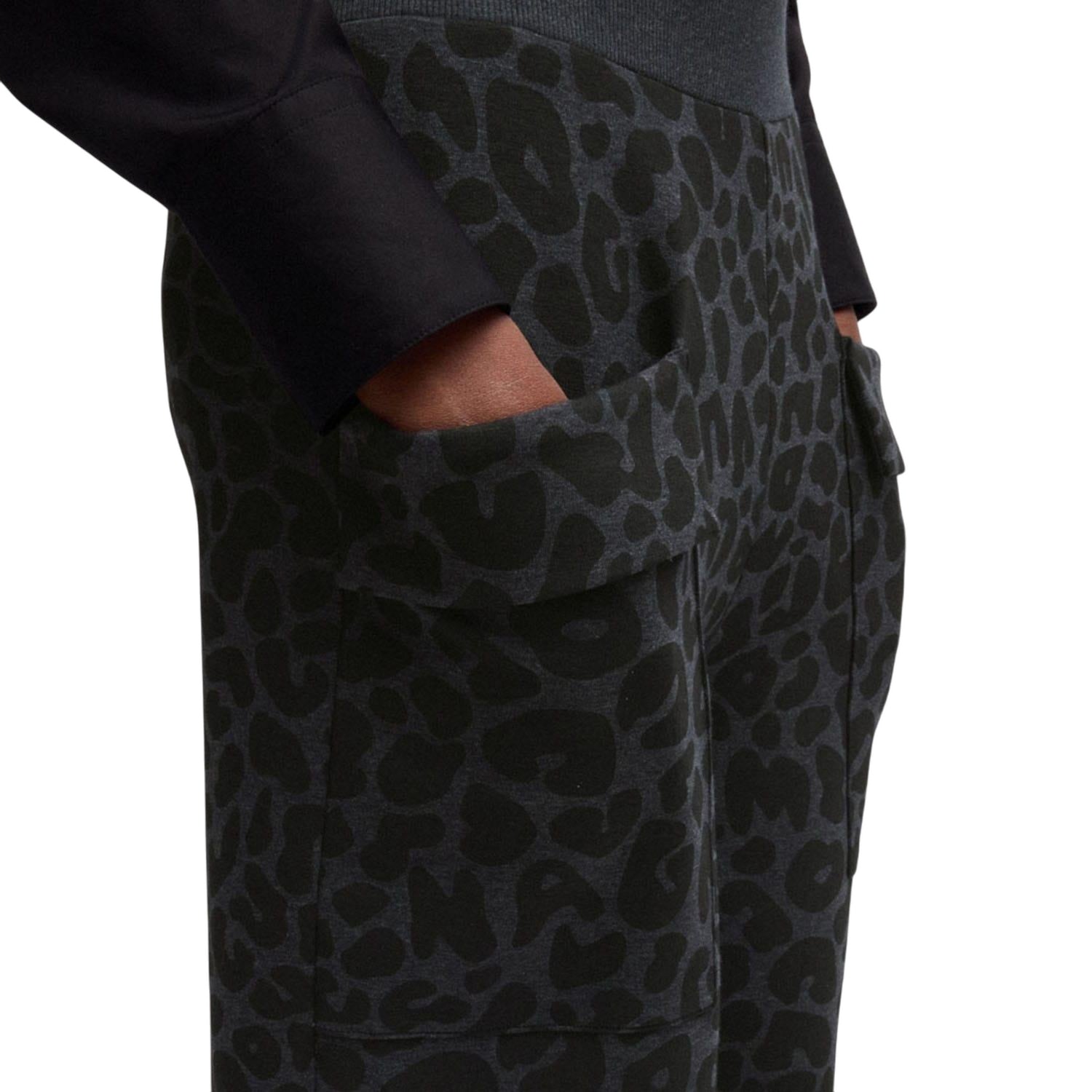 Black - Side - Boss Womens-Ladies Naomi Animal Print Tracksuit Bottoms