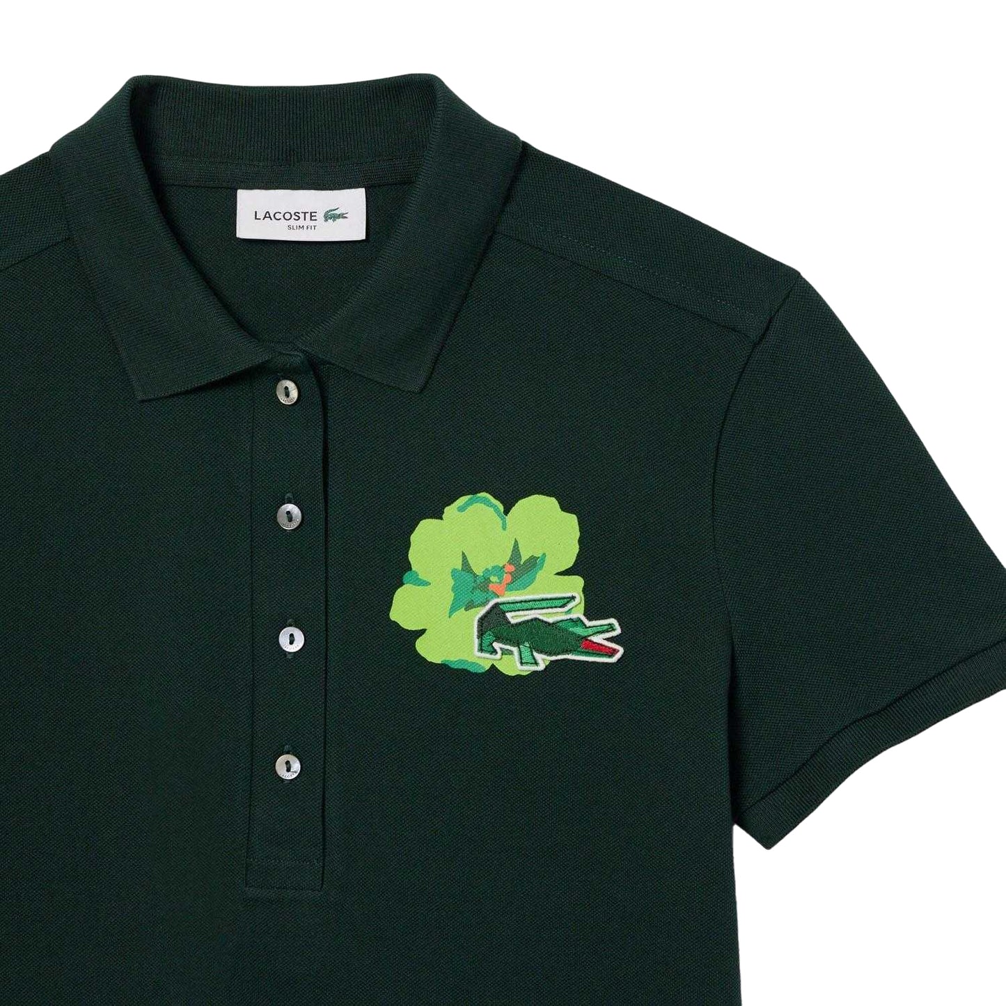 Green - Side - Lacoste Womens-Ladies L.12.D Mini Pique Stretch Slim Polo Shirt
