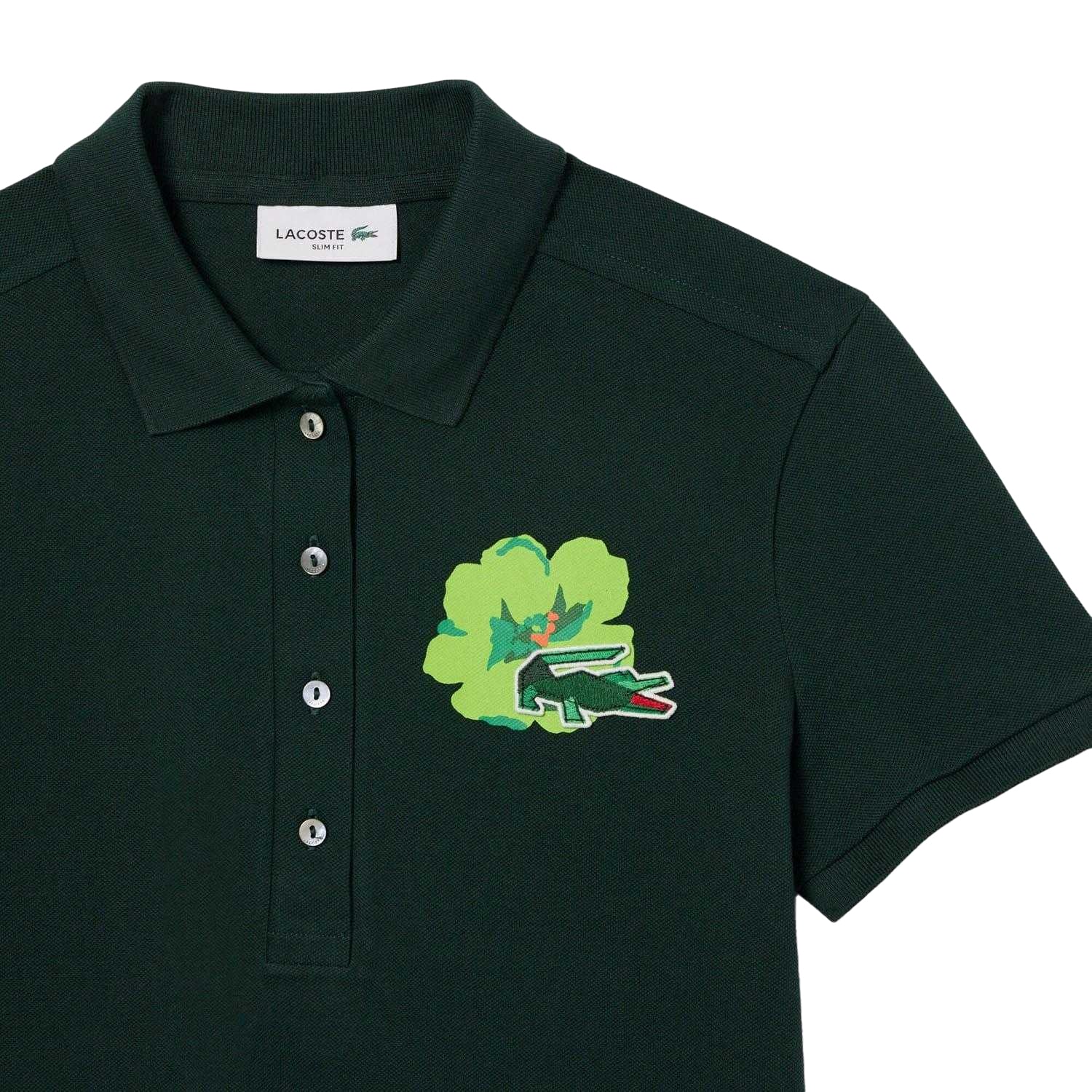 Green - Side - Lacoste Womens-Ladies L.12.D Mini Pique Stretch Slim Polo Shirt