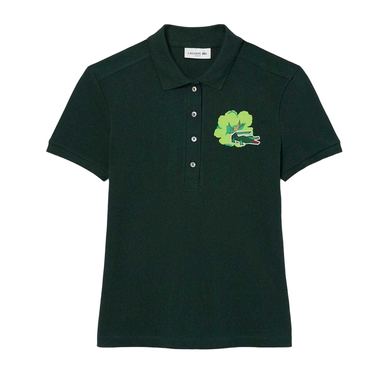 Green - Front - Lacoste Womens-Ladies L.12.D Mini Pique Stretch Slim Polo Shirt