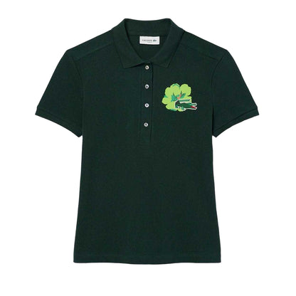 Green - Front - Lacoste Womens-Ladies L.12.D Mini Pique Stretch Slim Polo Shirt