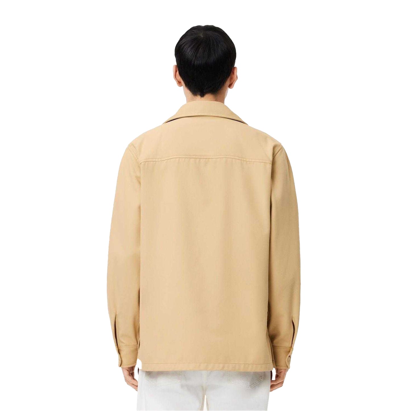 Beige - Back - Lacoste Mens Plaid Cotton Twill Oversized Overshirt