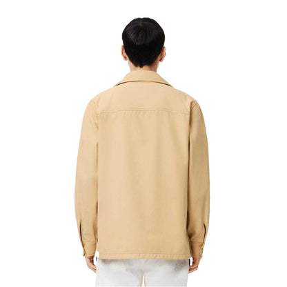 Beige - Back - Lacoste Mens Plaid Cotton Twill Oversized Overshirt