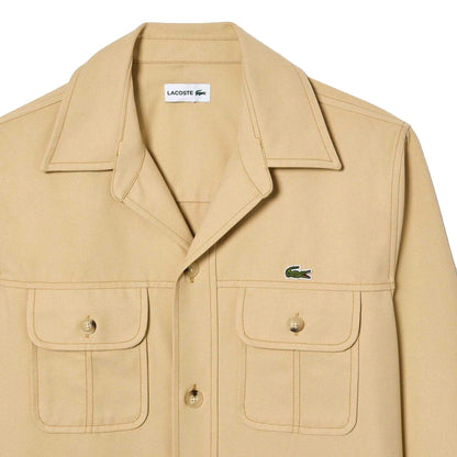 Beige - Side - Lacoste Mens Plaid Cotton Twill Oversized Overshirt