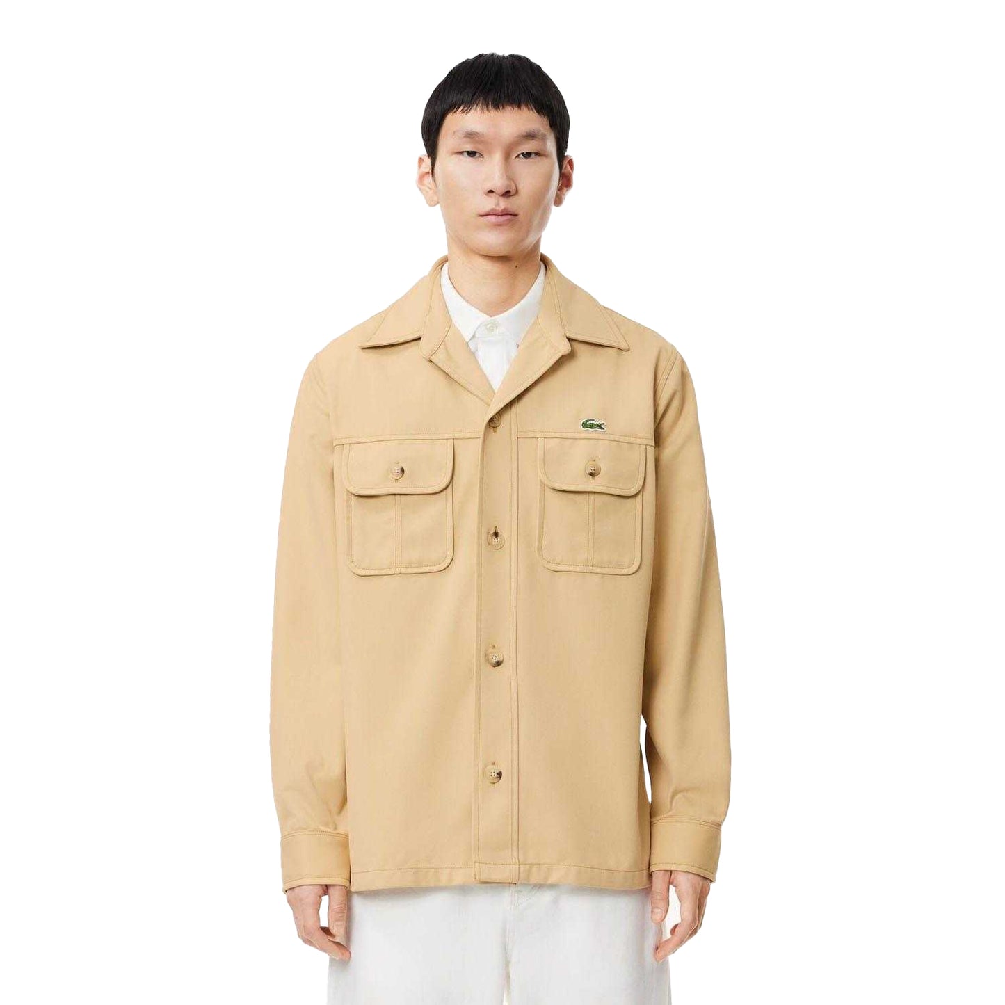 Beige - Pack Shot - Lacoste Mens Plaid Cotton Twill Oversized Overshirt