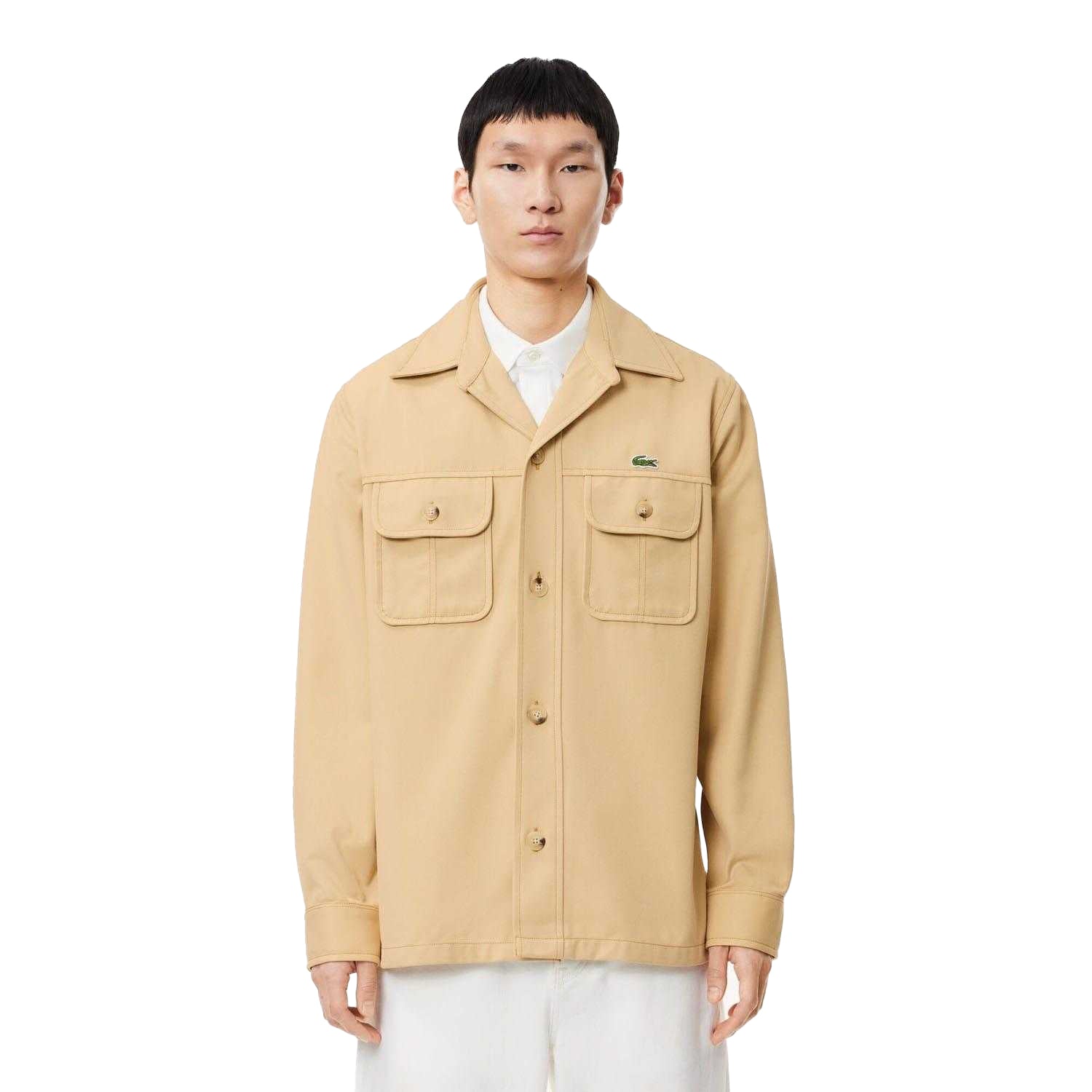 Beige - Pack Shot - Lacoste Mens Plaid Cotton Twill Oversized Overshirt