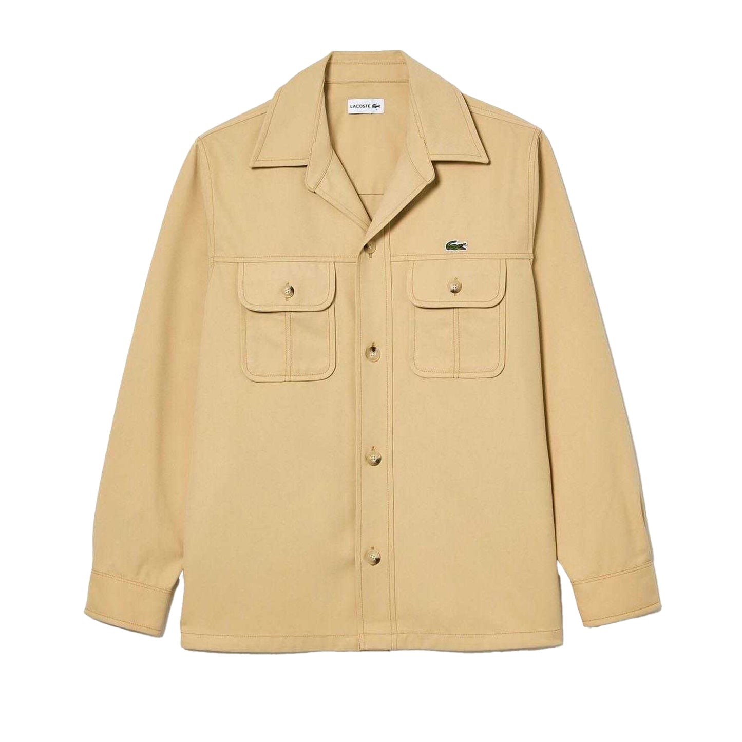Beige - Front - Lacoste Mens Plaid Cotton Twill Oversized Overshirt