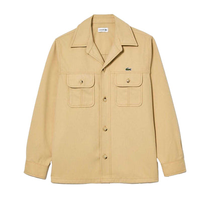 Beige - Front - Lacoste Mens Plaid Cotton Twill Oversized Overshirt