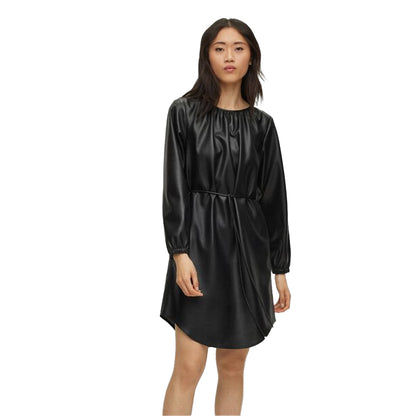 Black - Side - Hugo Boss Womens-Ladies Dejala Faux Leather Dress