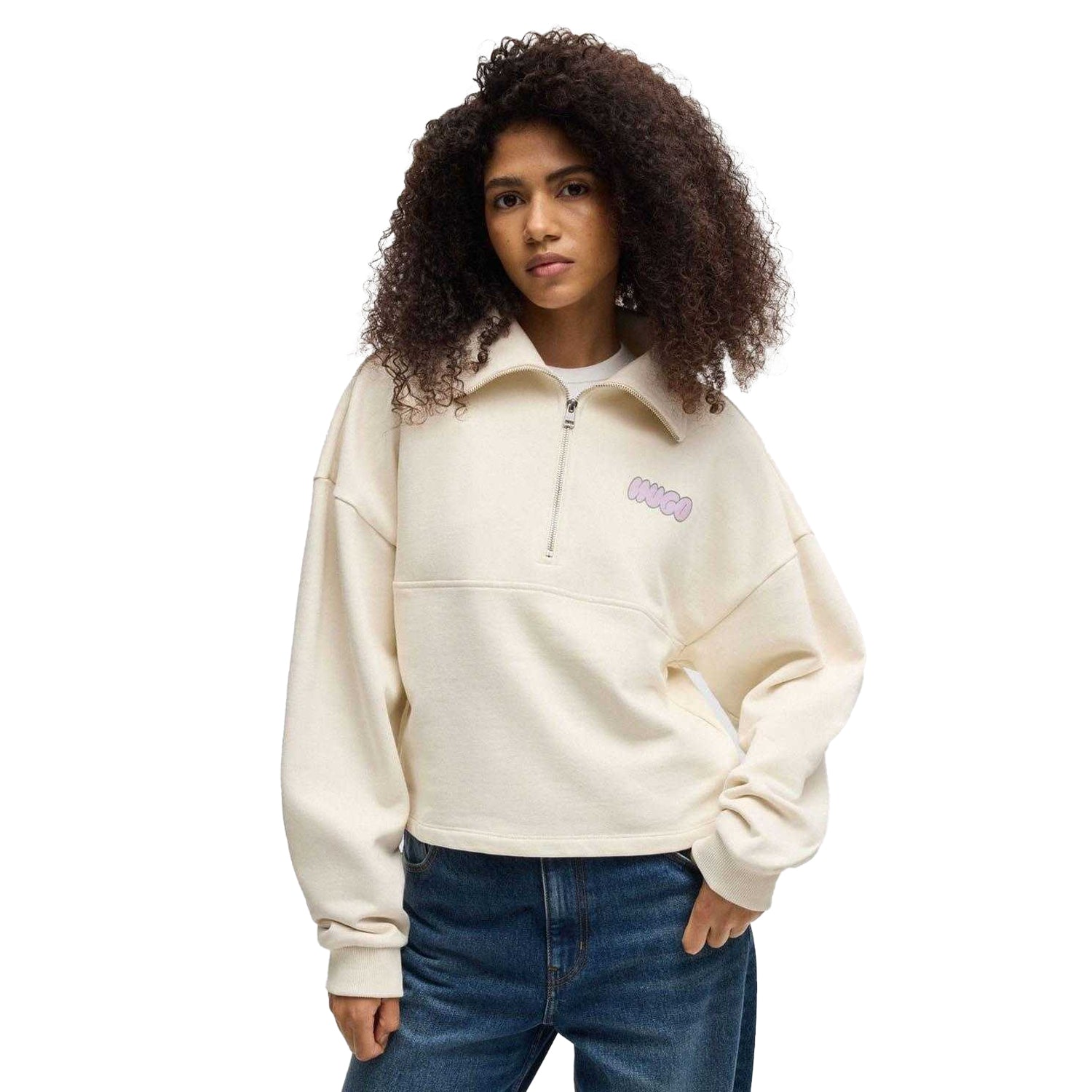 White - Side - Hugo Womens-Ladies Dahanna B Seasonal Logo Sweatshirt