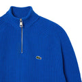 Blue - Pack Shot - Lacoste Mens Zipper Carded Wool High-Neck Jumper
