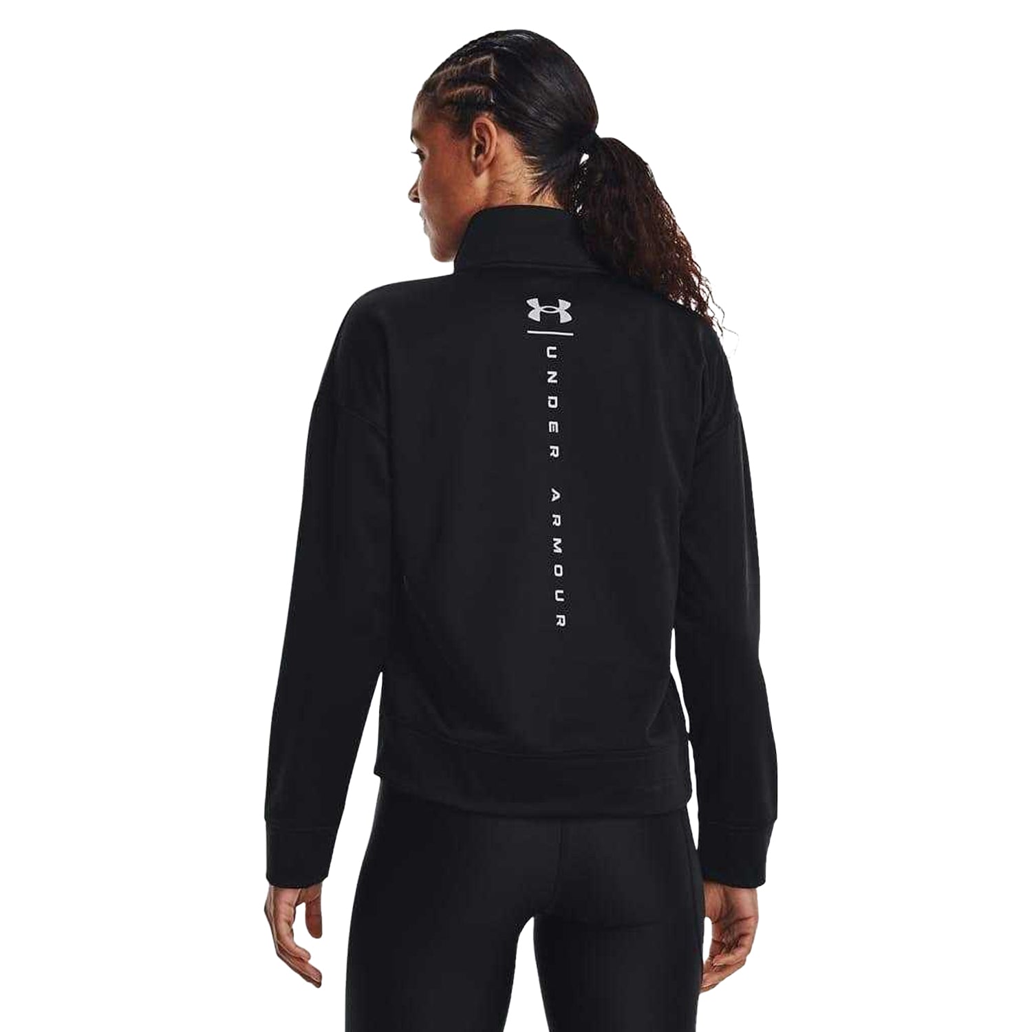 Black - Side - Under Armour Womens-Ladies Reflective Fleece Quarter Zip Top