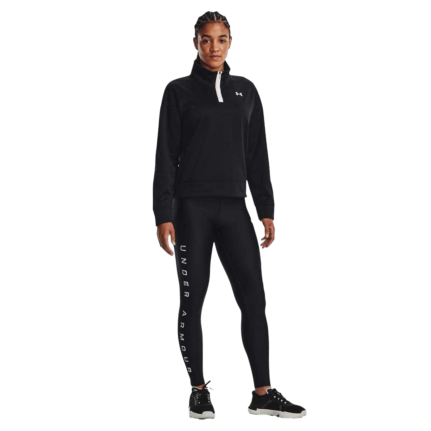 Black - Pack Shot - Under Armour Womens-Ladies Reflective Fleece Quarter Zip Top