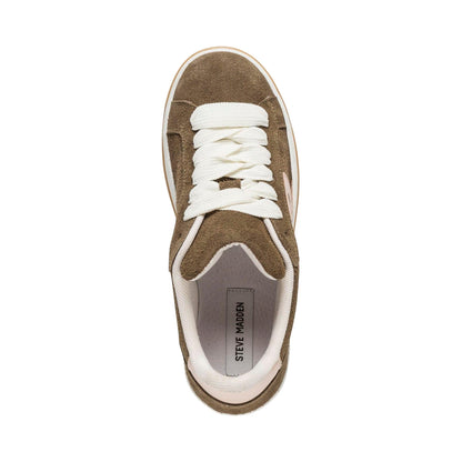 Khaki - Pack Shot - Steve Madden Womens-Ladies Alysha Suede Trainers