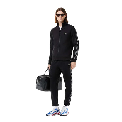 Black - Side - Lacoste Mens Logo Strip Zipped Sweatshirt