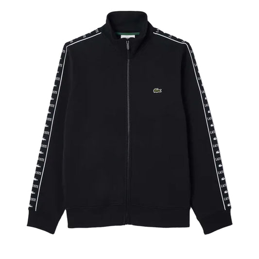 Black - Front - Lacoste Mens Logo Strip Zipped Sweatshirt