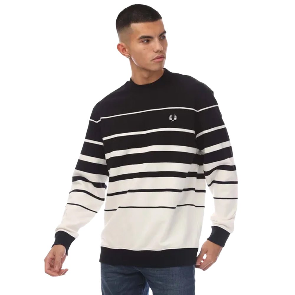 White-Black - Front - Fred Perry Mens Striped Sweatshirt