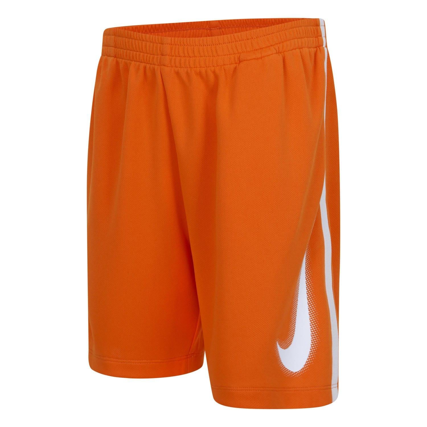 Orange-White - Side - Nike Childrens-Kids Dri-FIT Logo Shorts