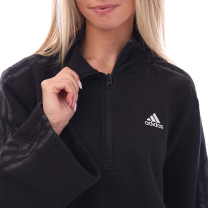 Black - Side - Adidas Womens-Ladies 3 Stripes Fleece Hoodie