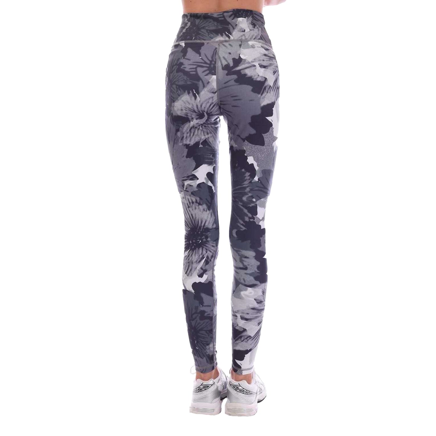 Grey - Back - Adidas Womens-Ladies Essentials Floral High Waist Training Leggings