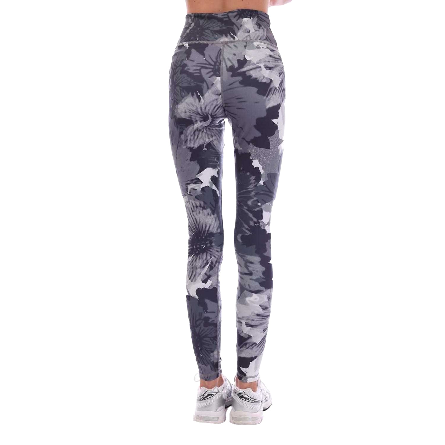 Grey - Back - Adidas Womens-Ladies Essentials Floral High Waist Training Leggings