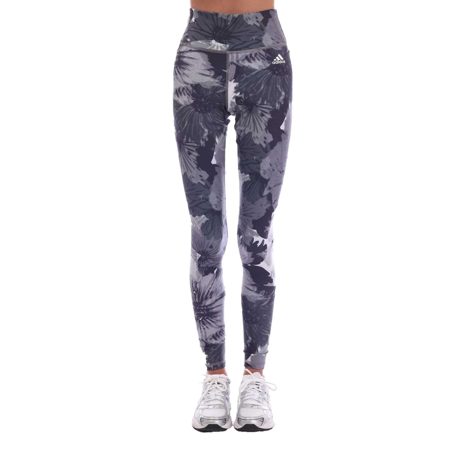 Grey - Front - Adidas Womens-Ladies Essentials Floral High Waist Training Leggings
