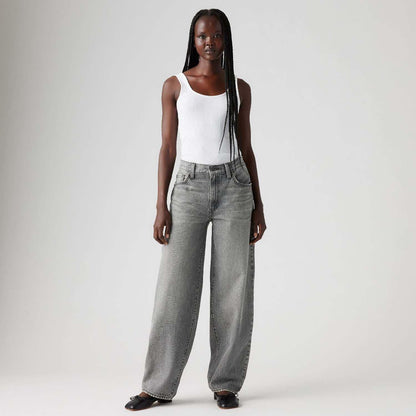 Grey - Pack Shot - Levis Womens-Ladies Baggy Jeans