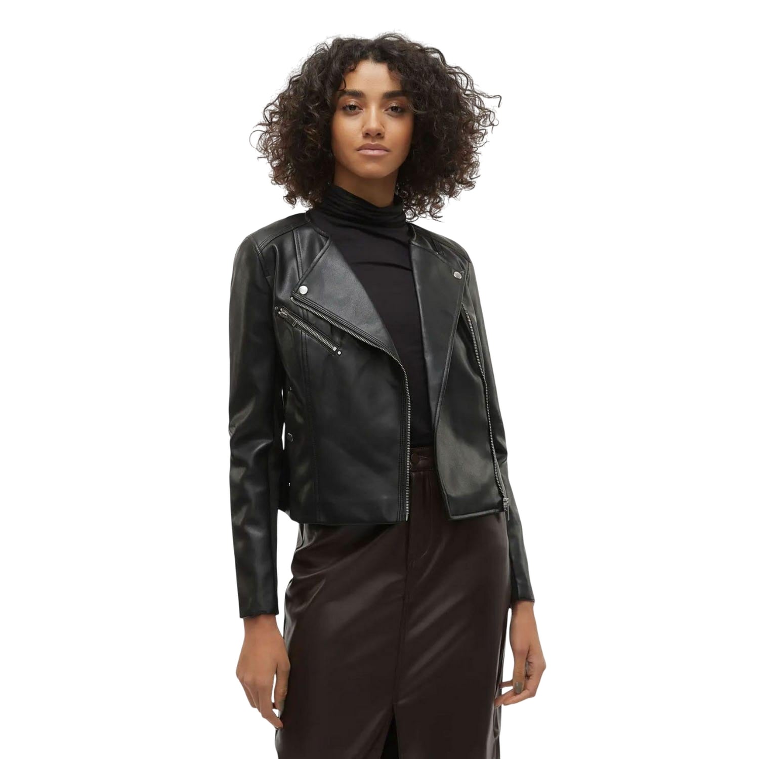 Black - Side - Vero Moda Womens-Ladies Riley Faux Leather Jacket