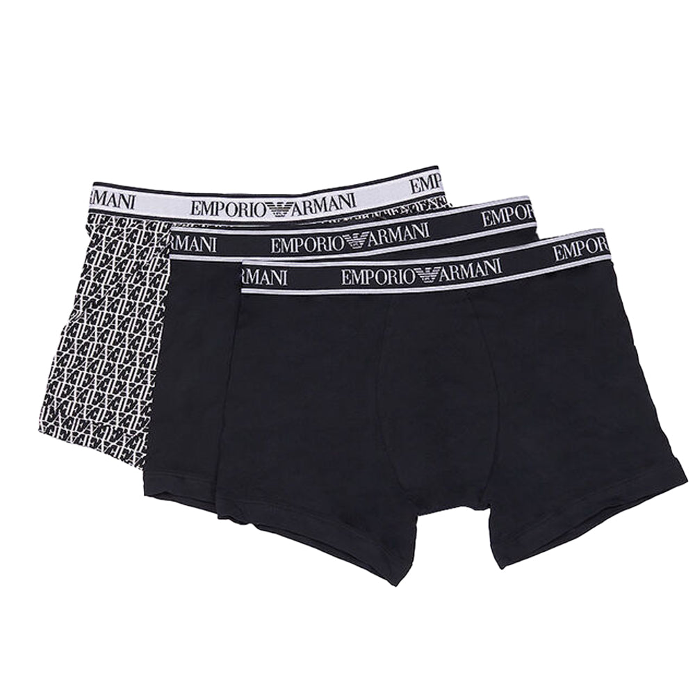 Black-White - Front - Armani Mens Boxer Shorts (Pack of 3)