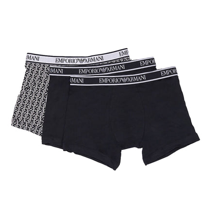 Black-White - Front - Armani Mens Boxer Shorts (Pack of 3)