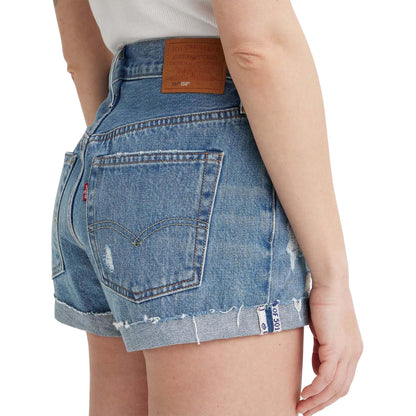 Denim - Side - Levis Womens-Ladies 501 Selvedge High Rise Casual Shorts