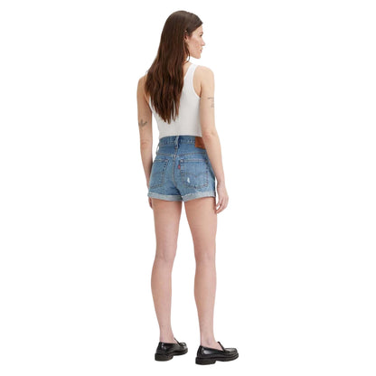 Denim - Back - Levis Womens-Ladies 501 Selvedge High Rise Casual Shorts