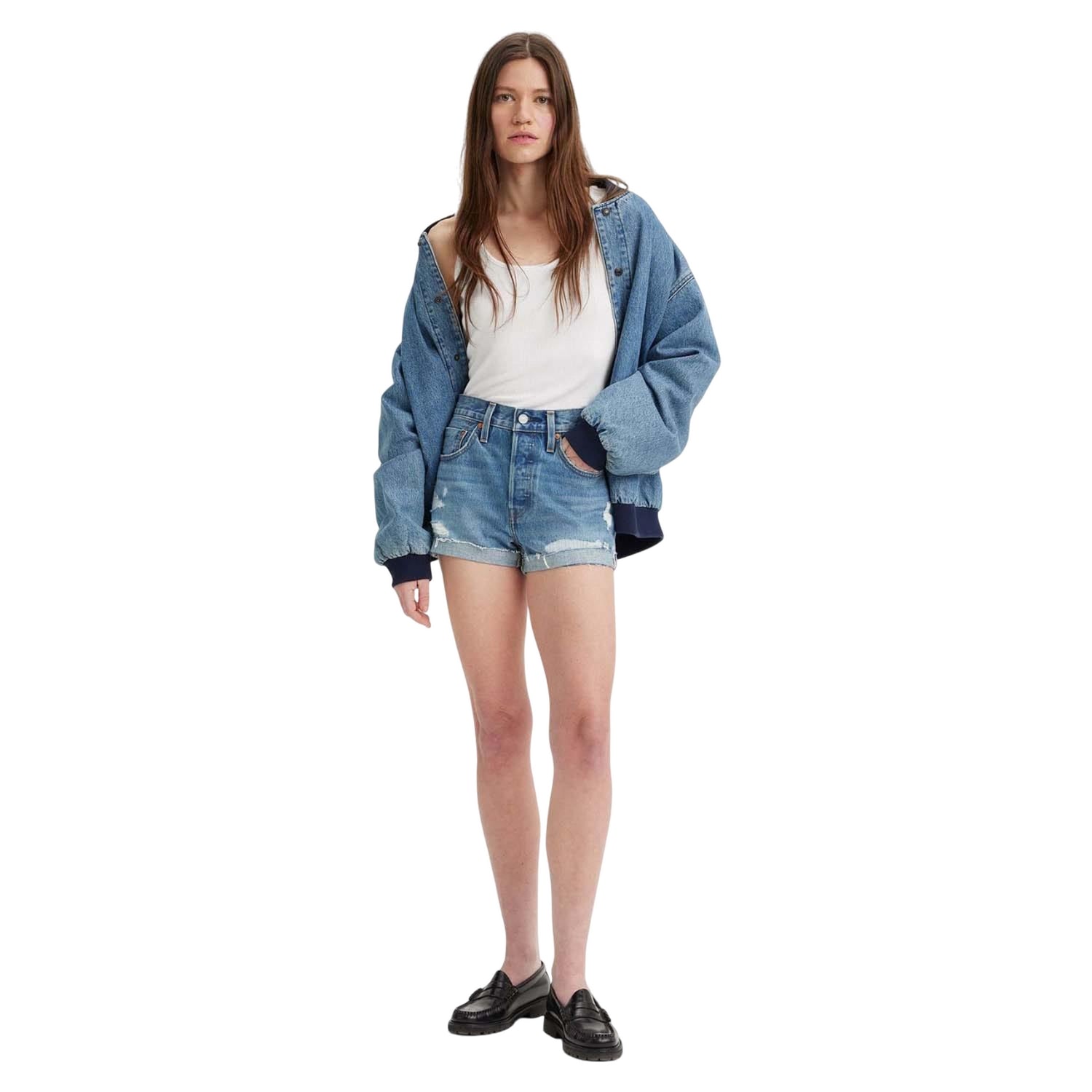 Denim - Front - Levis Womens-Ladies 501 Selvedge High Rise Casual Shorts