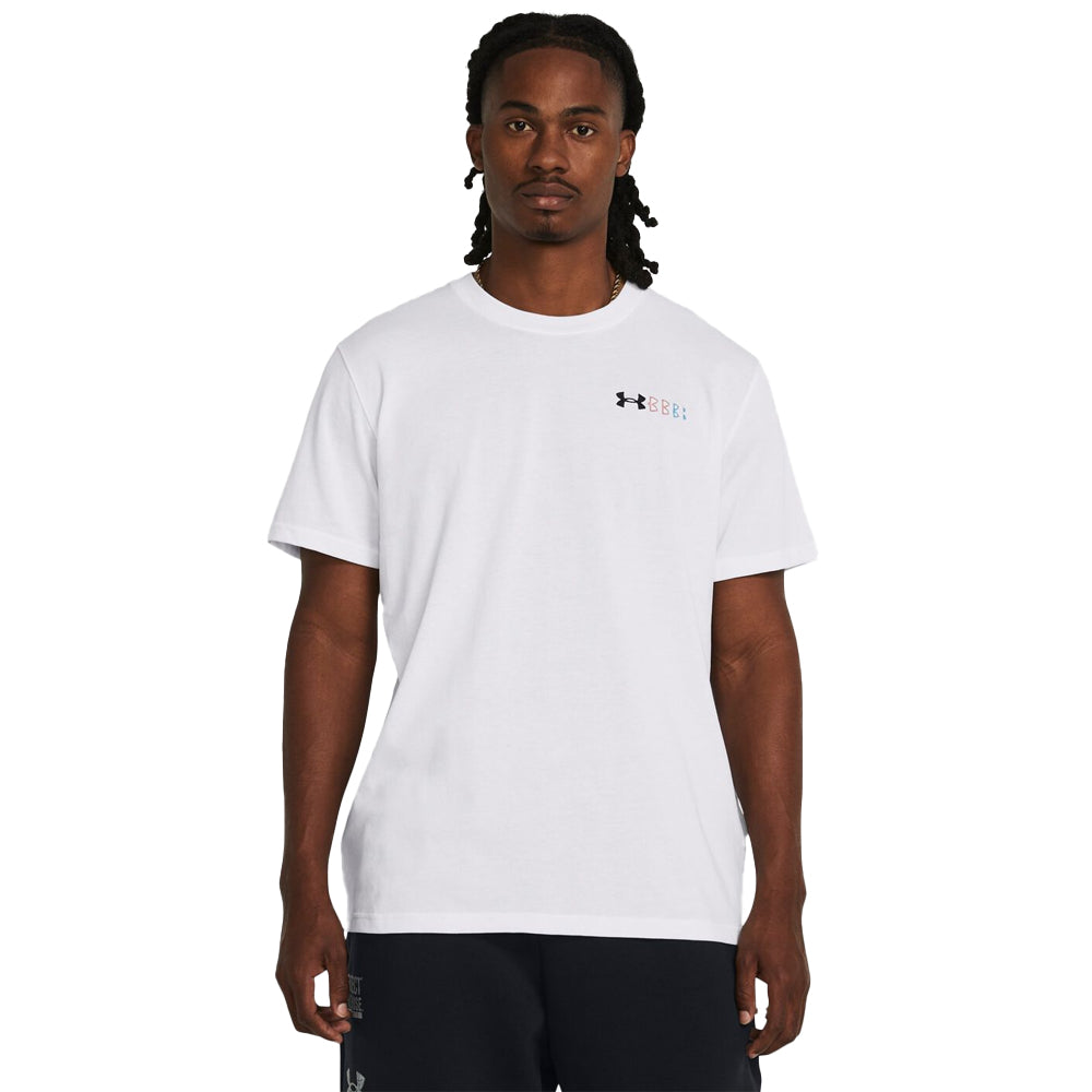 White - Side - Under Armour Mens Repeat Logo Heavyweight T-Shirt
