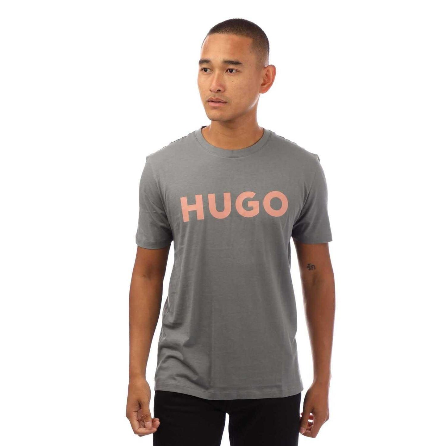 Grey - Front - Hugo Mens Dulivio Print Logo T-Shirt
