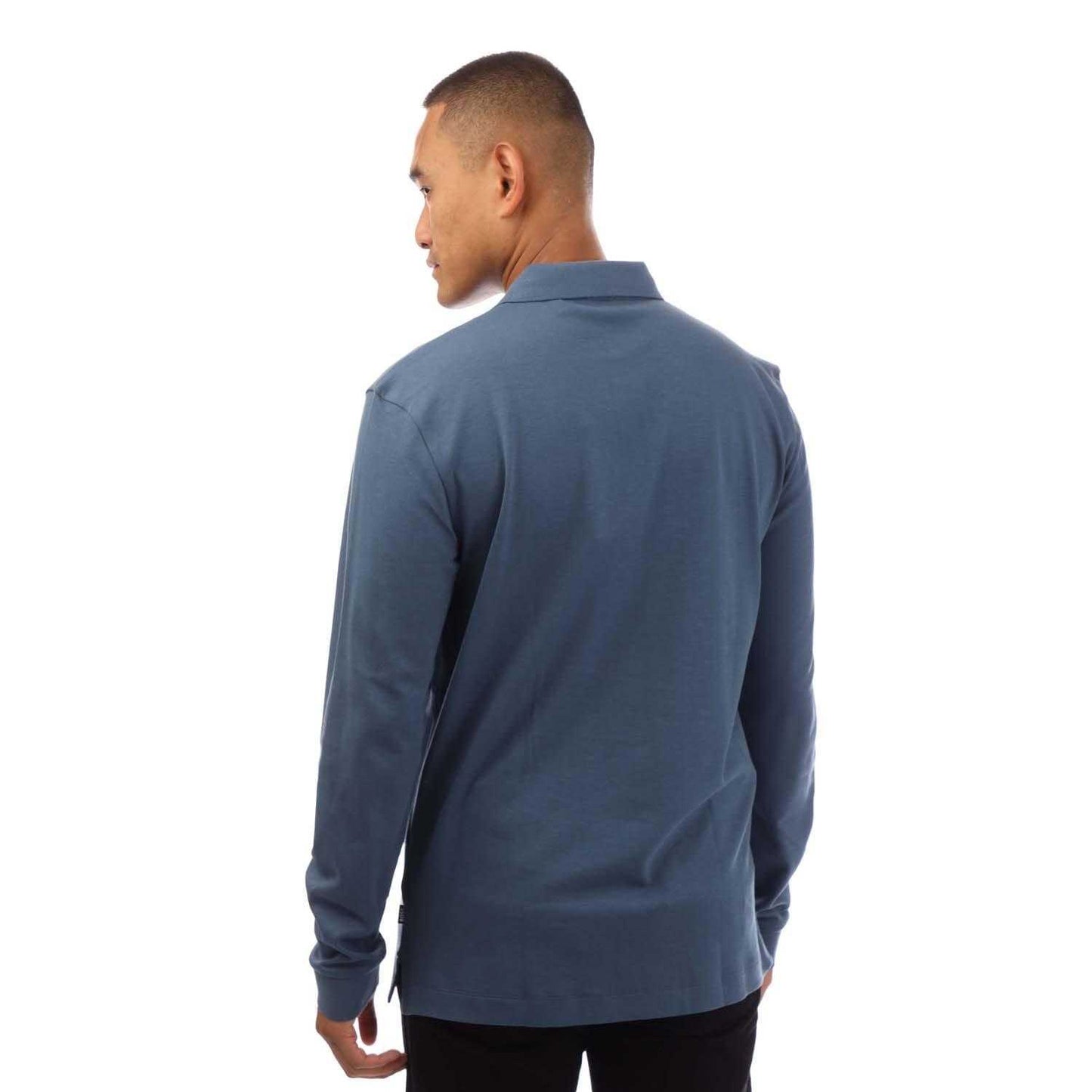 Blue - Back - Boss Mens Pado 30 Long-Sleeved Polo Shirt