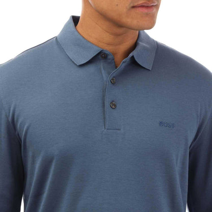 Blue - Side - Boss Mens Pado 30 Long-Sleeved Polo Shirt