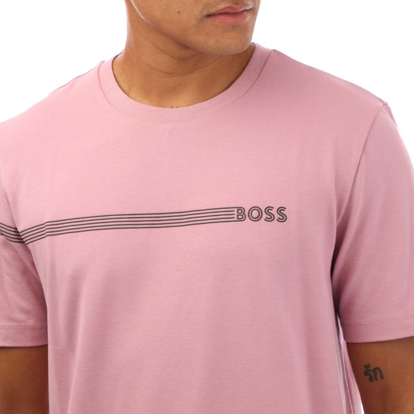 Purple - Side - Boss Mens Stripe Logo T-Shirt