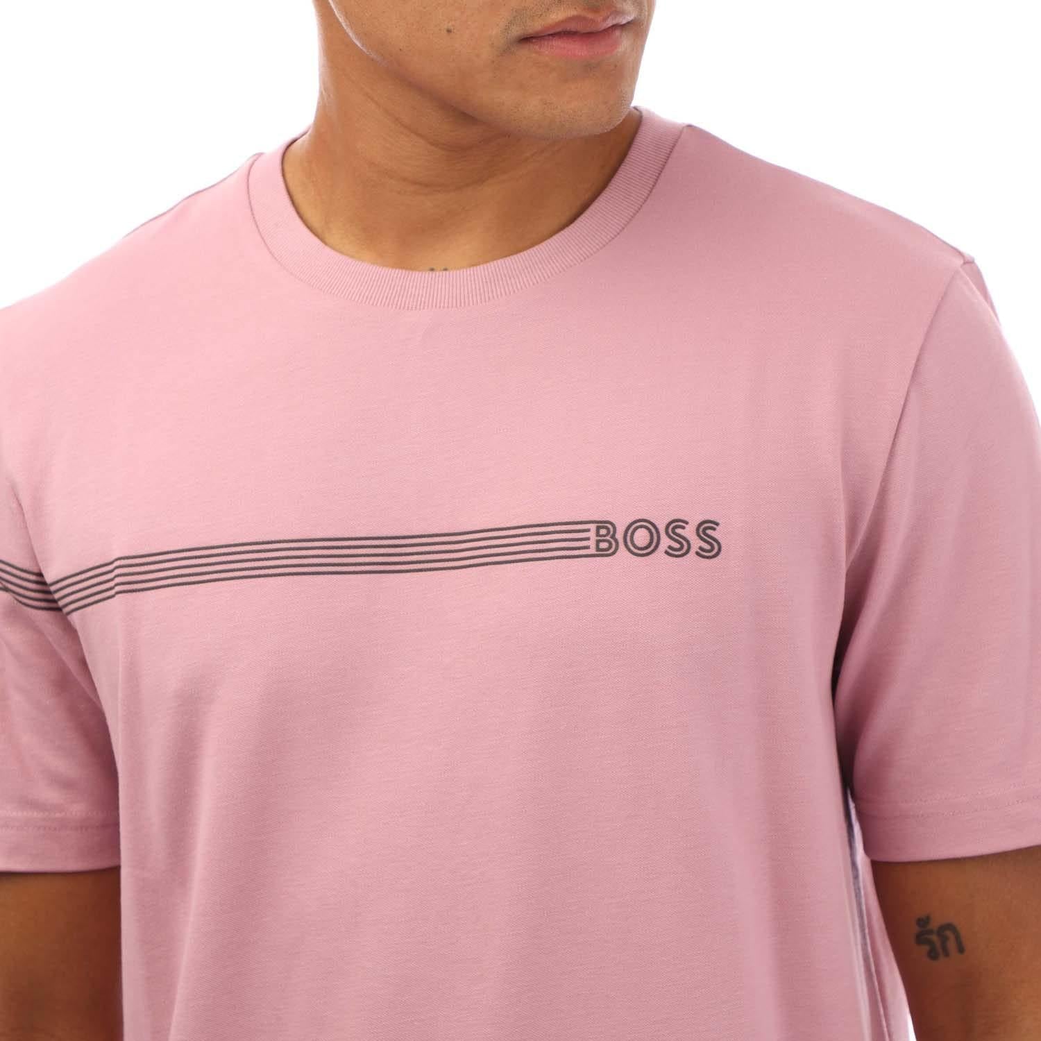 Purple - Side - Boss Mens Stripe Logo T-Shirt
