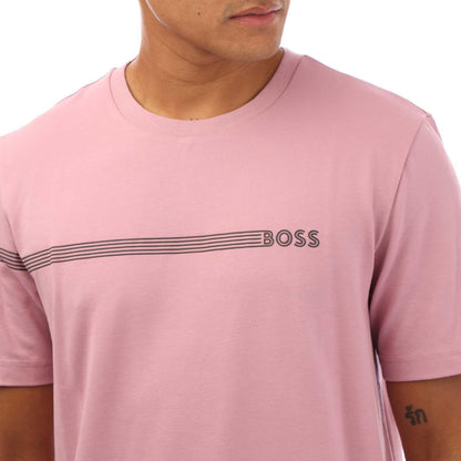 Purple - Side - Boss Mens Stripe Logo T-Shirt
