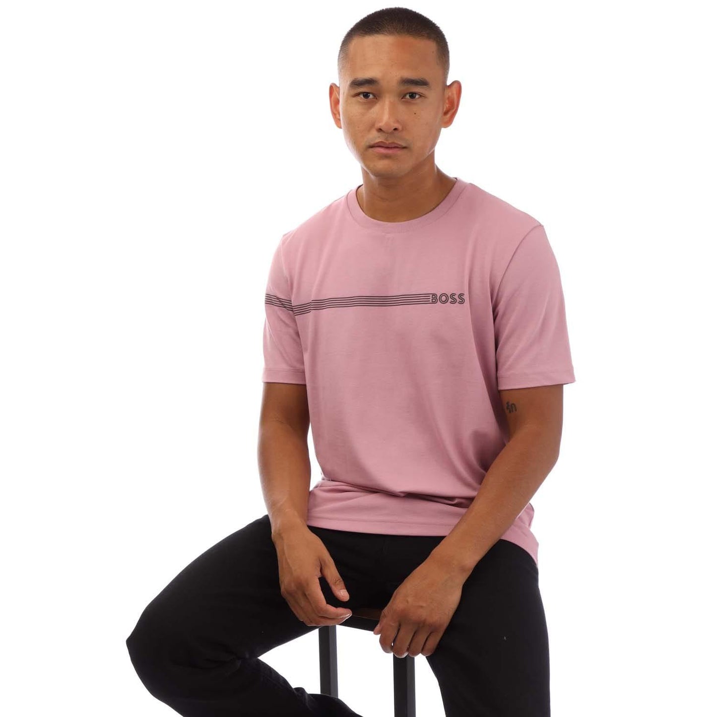 Purple - Lifestyle - Boss Mens Stripe Logo T-Shirt