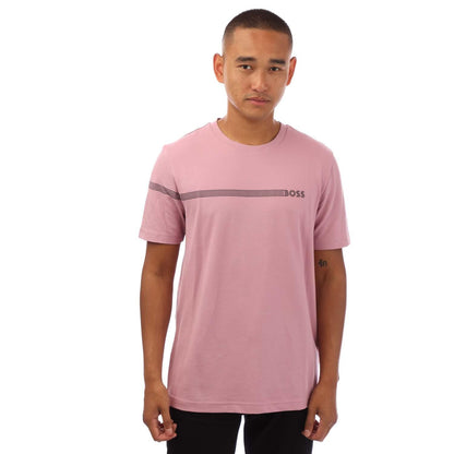 Purple - Front - Boss Mens Stripe Logo T-Shirt