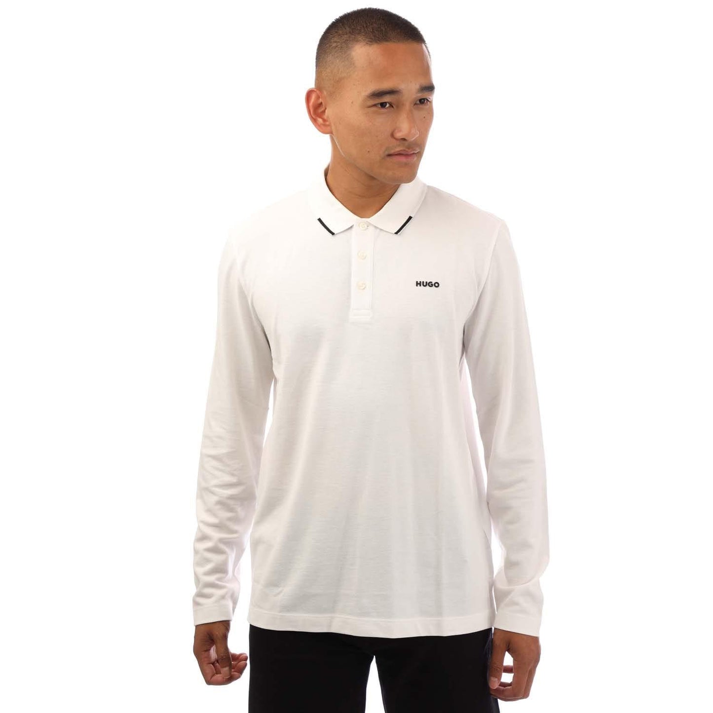 Natural - Front - Hugo Mens Derrikos Logo Long-Sleeved Polo Shirt