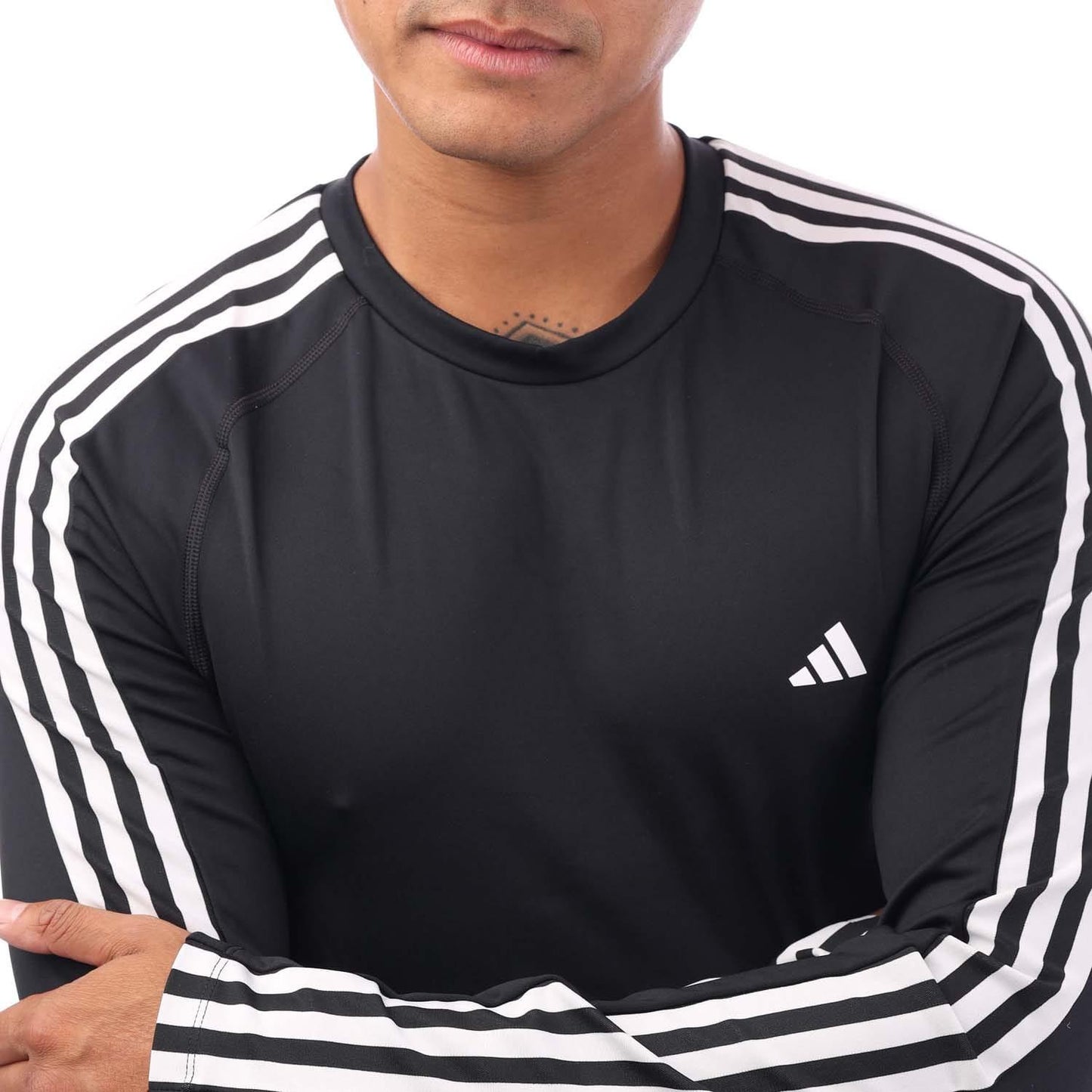 Black - Side - Adidas Mens Techfit 3 Stripes Long-Sleeved Training Top